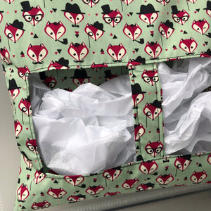 Dapper Mr Fox hanging hay bag for guinea pigs. Cotton hay feeder.