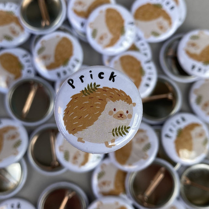 Prick hedgehog badge. 25mm badge hedgehog pin.