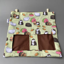 Load image into Gallery viewer, Guinea pigs hanging hay bag for guinea pigs. Cotton hay feeder.