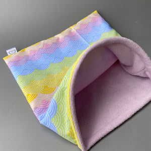 LARGE Pastel rainbows snuggle sack. Snuggle pouch/sleeping bag for hedgehogs, guinea pig and other small animals.