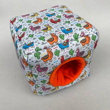 Load image into Gallery viewer, Drama Llama cosy cube house. Hedgehog and guinea pig padded fleece lined house.