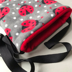 Ladybird padded bonding bag, carry bag for hedgehog. Fleece lined pet tote.