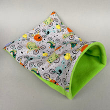 Load image into Gallery viewer, Cycling monsters snuggle sack. Cuddle pouch for hedgehogs and guinea pigs.