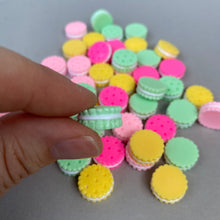 Load image into Gallery viewer, Colourful cookies photo prop. Round resin sandwich biscuit prop for photos.
