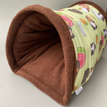 Load image into Gallery viewer, Guinea pigs mini set. LARGE size tunnel, snuggle sack and toys. Guinea pig fleece tunnel and sleeping pouch.