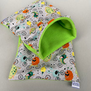 Cycling monsters snuggle sack. Cuddle pouch for hedgehogs and guinea pigs.