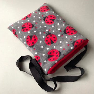 Ladybird padded bonding bag, carry bag for hedgehog. Fleece lined pet tote.