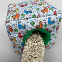 Load image into Gallery viewer, Drama Llama cosy cube house. Hedgehog and guinea pig padded fleece lined house.