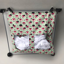 Load image into Gallery viewer, Dapper Mr Fox hanging hay bag for guinea pigs. Cotton hay feeder.