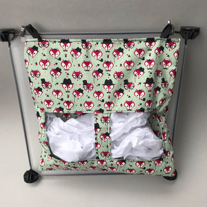 Dapper Mr Fox hanging hay bag for guinea pigs. Cotton hay feeder.