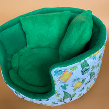 Load image into Gallery viewer, LARGE Irish gnome cuddle cup. Pet sofa. Guinea pig bed. Pet beds. Fleece bed.