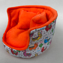 Load image into Gallery viewer, LARGE Drama Llama cuddle cup. Pet sofa. Guinea pig bed. Pet beds. Fleece sofa bed.
