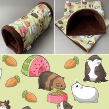 Load image into Gallery viewer, Guinea pigs mini set. Regular size tunnel, snuggle sack and toys. Fleece bedding. Guinea pig fleece tunnel and sleeping pouch.