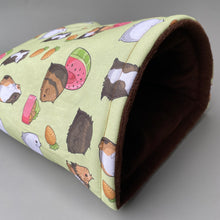 Load image into Gallery viewer, LARGE Guinea Pigs cosy snuggle cave. Padded stay open snuggle sack. Fleece pet bed. Stay open padded cave.