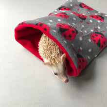 Load image into Gallery viewer, Ladybird bath sack set. Fleece post bath drying pouch for small animals.