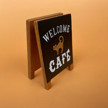 Load image into Gallery viewer, Mini cafe board sign for photos. Coffee and cinnamon bun photo props