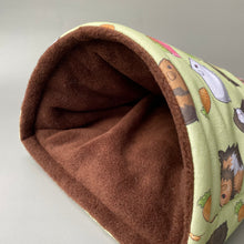 Load image into Gallery viewer, LARGE Guinea Pigs cosy snuggle cave. Padded stay open snuggle sack. Fleece pet bed. Stay open padded cave.