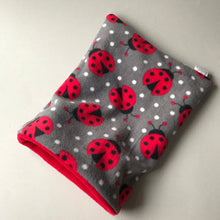 Load image into Gallery viewer, Ladybird snuggle sack. Small animal sleeping bag. Fleece lined. Double fleece sleeping bag