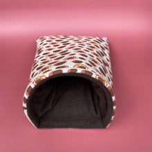 Load image into Gallery viewer, Autumn Hedgehogs cosy snuggle cave. Padded stay open hedgehog bed.