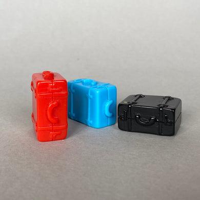Suitcase photo props. Resin photo props. Red, blue and black travel bags.