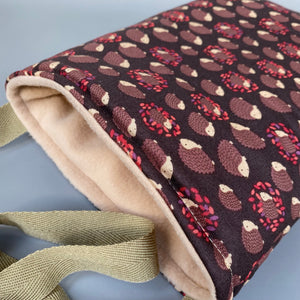 Autumn Hedgehogs padded bonding bag, carry bag for hedgehogs. Fleece lined.