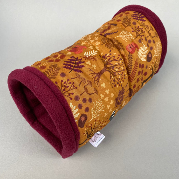 Autumn Forest stay open padded fleece tunnel. Padded tunnel for hedgehogs and small pets.