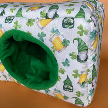 Load image into Gallery viewer, LARGE Irish gnome cosy bed. Cosy cube. Cuddle Cube. Snuggle house. Fleece hidey.