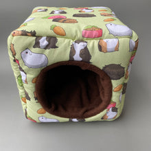 Load image into Gallery viewer, Guinea pig cosy cube house. Guinea pig cube house. Padded fleece lined house.