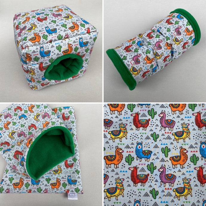 Drama Llama full cage set. Cube house, snuggle sack, tunnel cage set.