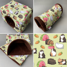 Load image into Gallery viewer, Guinea Pigs full cage set. LARGE house, large snuggle sack, regular tunnel cage set for guinea pigs.