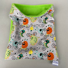 Load image into Gallery viewer, Cycling monsters snuggle sack. Cuddle pouch for hedgehogs and guinea pigs.