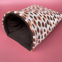 Load image into Gallery viewer, Autumn Hedgehogs cosy snuggle cave. Padded stay open hedgehog bed.