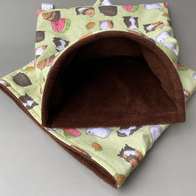 Load image into Gallery viewer, Guinea pigs mini set. LARGE size tunnel, snuggle sack and toys. Guinea pig fleece tunnel and sleeping pouch.