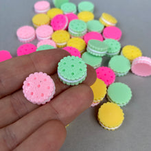 Load image into Gallery viewer, Colourful cookies photo prop. Round resin sandwich biscuit prop for photos.