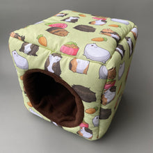 Load image into Gallery viewer, Guinea Pigs full cage set. Regular cube house, large snuggle sack, regular tunnel cage set for guinea pigs.