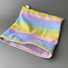 Load image into Gallery viewer, LARGE Pastel rainbows snuggle sack. Snuggle pouch/sleeping bag for hedgehogs, guinea pig and other small animals.