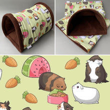 Load image into Gallery viewer, Guinea pigs mini set. LARGE size tunnel, snuggle sack and toys. Guinea pig fleece tunnel and sleeping pouch.