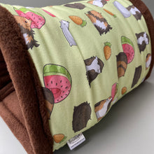 Load image into Gallery viewer, Guinea pigs mini set. LARGE size tunnel, snuggle sack and toys. Guinea pig fleece tunnel and sleeping pouch.