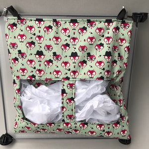 Dapper Mr Fox hanging hay bag for guinea pigs. Cotton hay feeder.