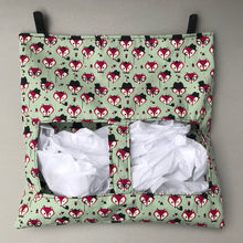 Load image into Gallery viewer, Dapper Mr Fox hanging hay bag for guinea pigs. Cotton hay feeder.