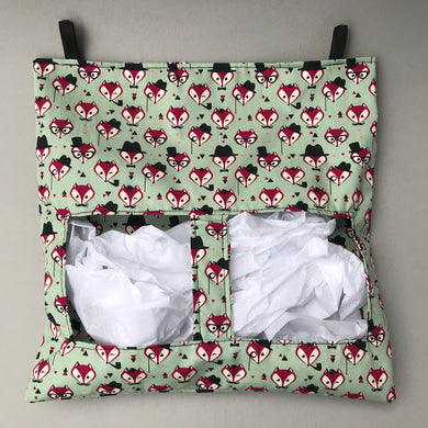 Dapper Mr Fox hanging hay bag for guinea pigs. Cotton hay feeder.