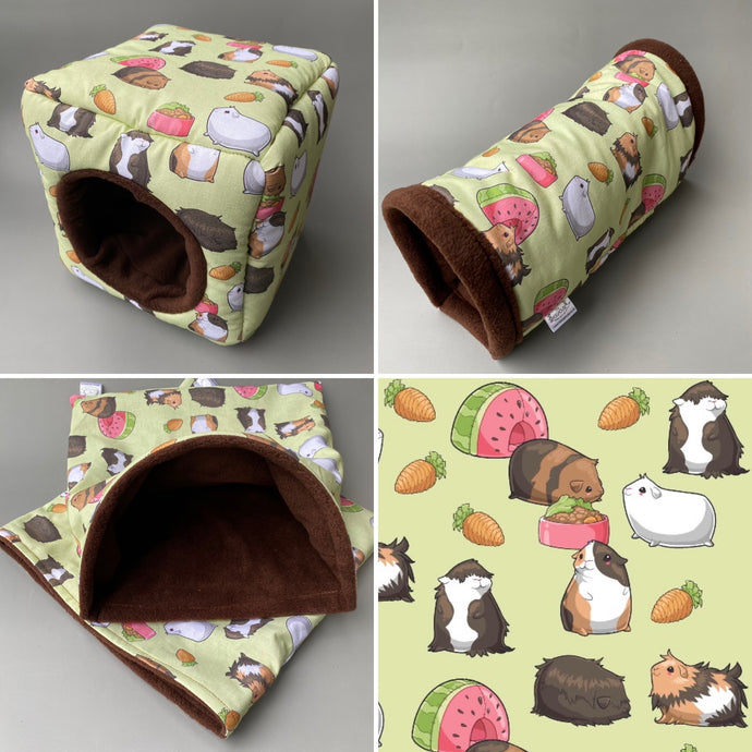 Guinea Pigs full cage set. Regular cube house, large snuggle sack, regular tunnel cage set for guinea pigs.