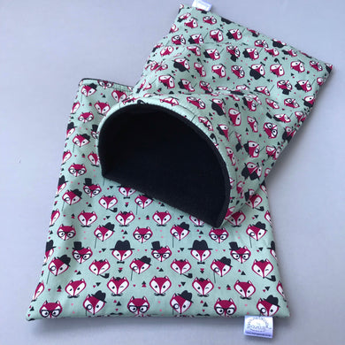 Dapper Mr Fox snuggle sack. Small animal sleeping bag. Fleece lined.