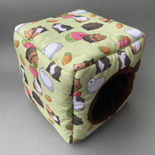 Load image into Gallery viewer, Guinea Pigs full cage set. Regular cube house, large snuggle sack, regular tunnel cage set for guinea pigs.