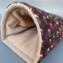 Load image into Gallery viewer, Autumn Hedgehogs cosy snugAutumn Hedgehogs cosy snuggle cave. gle cave. Padded stay open hedgehog bed.