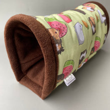 Load image into Gallery viewer, Guinea pigs mini set. Regular size tunnel, snuggle sack and toys. Fleece bedding. Guinea pig fleece tunnel and sleeping pouch.