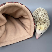 Load image into Gallery viewer, Autumn Hedgehogs cosy snugAutumn Hedgehogs cosy snuggle cave. gle cave. Padded stay open hedgehog bed.