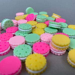 Colourful cookies photo prop. Round resin sandwich biscuit prop for photos.
