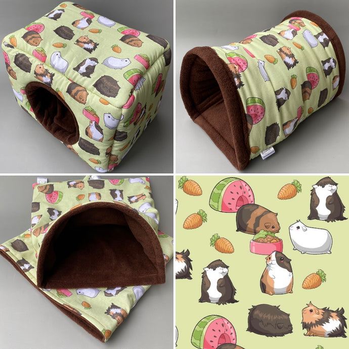 Guinea Pigs full cage set. LARGE house, large snuggle sack, large tunnel cage set for guinea pigs.