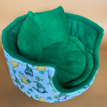 Load image into Gallery viewer, LARGE Irish gnome cuddle cup. Pet sofa. Guinea pig bed. Pet beds. Fleece bed.